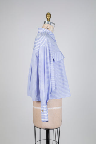 Blue and white striped oversized blouse (6 to 12)