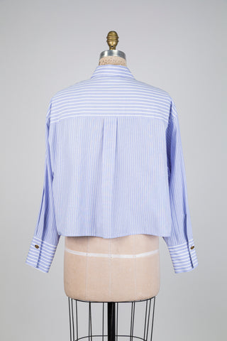 Blue and white striped oversized blouse (6 to 12)