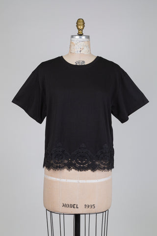 Black Lace Hem T-Shirt (XS-SM)