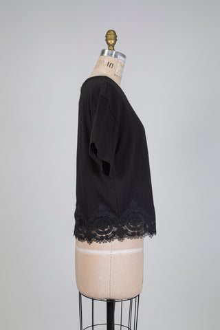 Black Lace Hem T-Shirt (XS-SM)