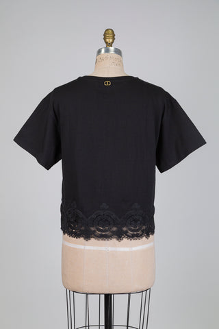 Black Lace Hem T-Shirt (XS-SM)