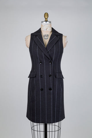 Robe blazer grise à rayures blanches (S)