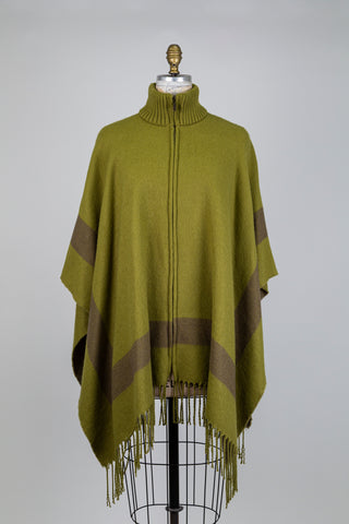 Poncho vert olive à col montant côtelé (TU)