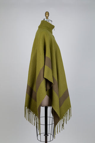 Poncho vert olive à col montant côtelé (TU)