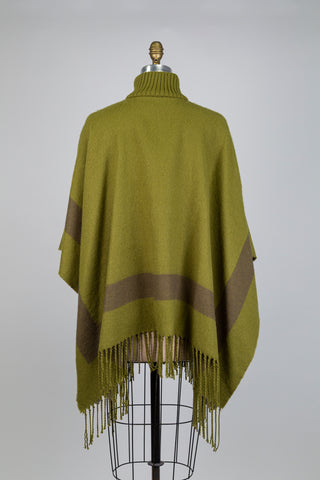 Poncho vert olive à col montant côtelé (TU)