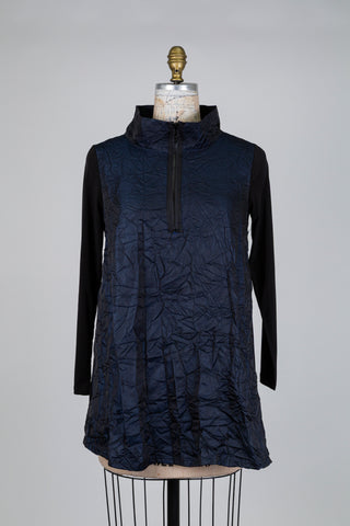 Tunique trapèze bi-matière bleu métallique  (S)