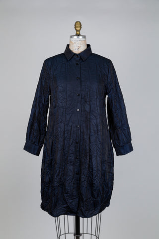 Robe chemisier ballon bleu métallique (S)