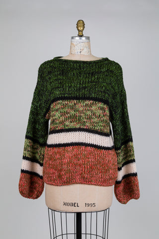 Chandail à rayures vert et orange sanguine (L)