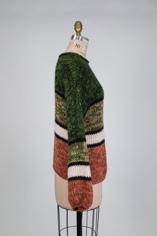 Chandail à rayures vert et orange sanguine (L)