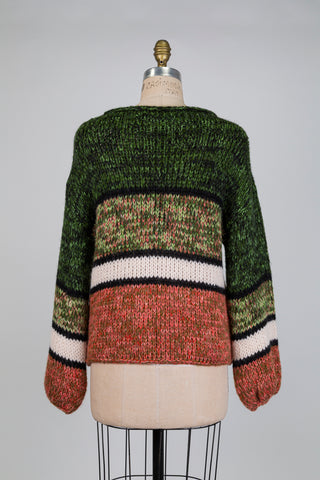 Chandail à rayures vert et orange sanguine (L)