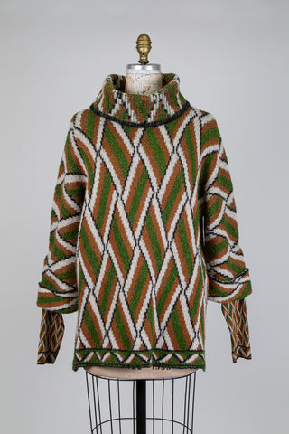 Chandail à manchon brun et vert à motif géo (XS+)