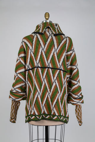 Chandail à manchon brun et vert à motif géo (XS+)