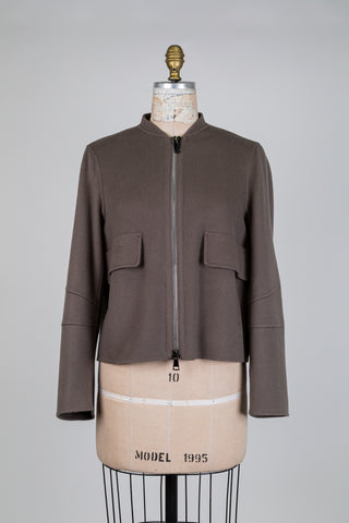 Bomber taupe en drap de laine vierge (4 à 10)