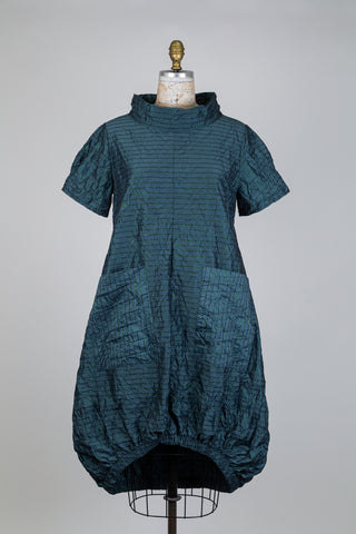 Robe ballon sarcelle à rayures lurex (S)