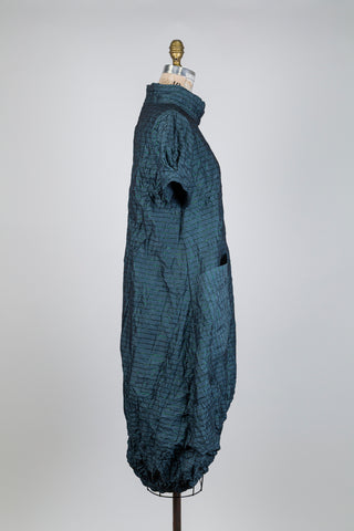 Teal lurex striped balloon dress (S)