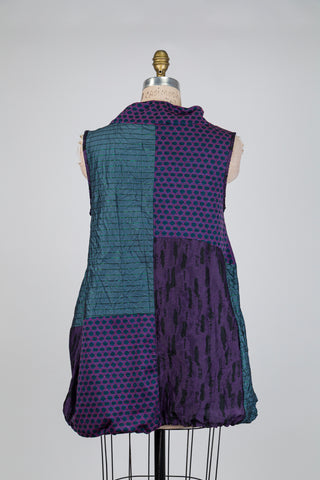 Purple patchwork balloon tunic (S+)