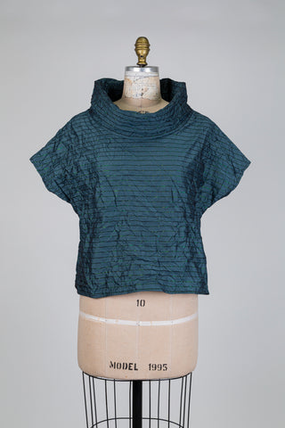 Top col cheminée sarcelle à rayures lurex (S+)