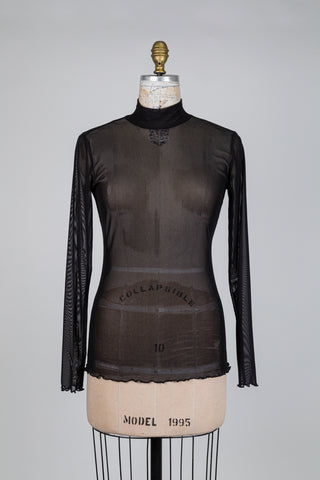 Top noir en tulle diaphane à ourlets ondulés (6)