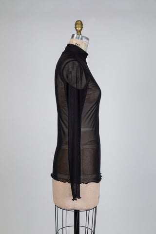 Top noir en tulle diaphane à ourlets ondulés (6)