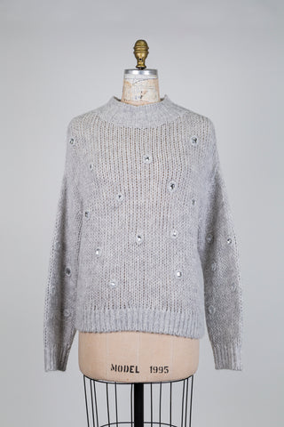 Chandail en tricot gris ciel étoilé  (4 à 12)