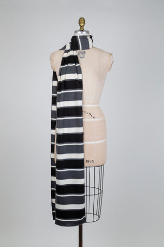 XXL scarf with black, cream and grey stripes