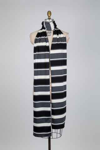 Foulard XXL à rayures noir, crème et gris