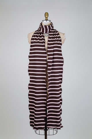 Foulard XXL côtelé à rayures brun et rose