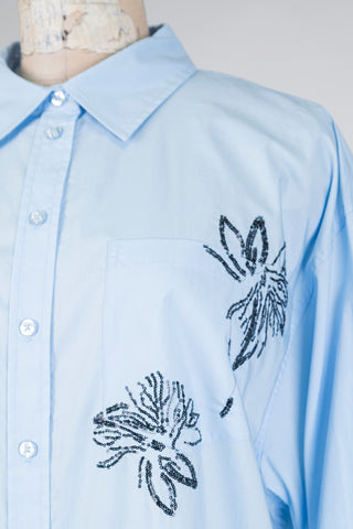 Chemisier tunique bleu à paillettes florales (10+12)