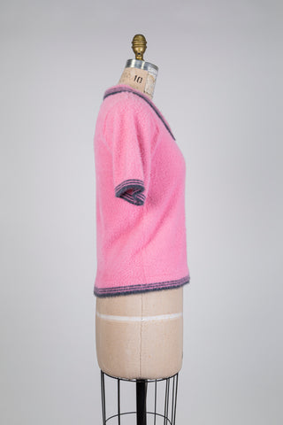 Pink and gray fluffy polo sweater (S)