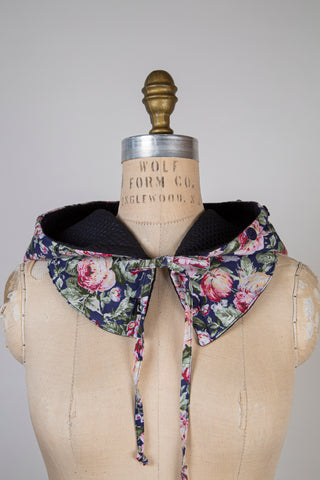 Capulard Roseraie marine / Jacquard bleu noir & faux cuir