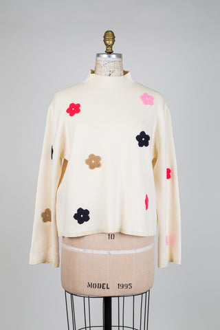 Soft flower cream sweater (L)