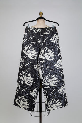 Pantalon noir à jacquard floral crème (S)