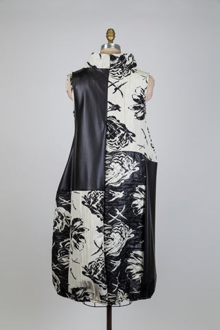 Jacquard and faux leather patchwork balloon dress (S)