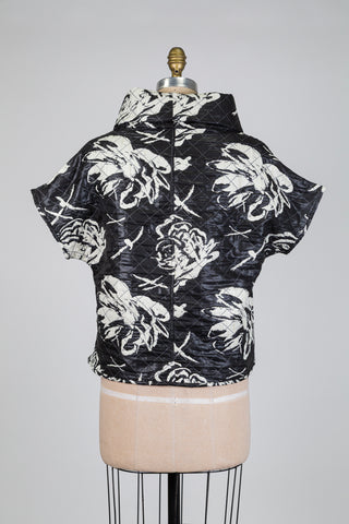 Chandail col cheminé à jacquard floral crème (S)