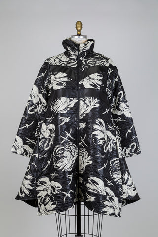 Veste sport-chic noire à jacquard floral crème (S)