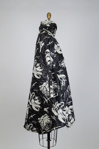 Black sport-chic jacket with cream floral jacquard (S)