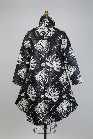Black sport-chic jacket with cream floral jacquard (S)