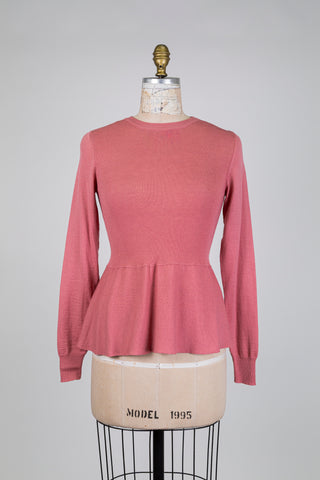 Chandail à basque en tricot extensible rose (6)