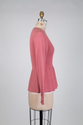 Chandail à basque en tricot extensible rose (6)