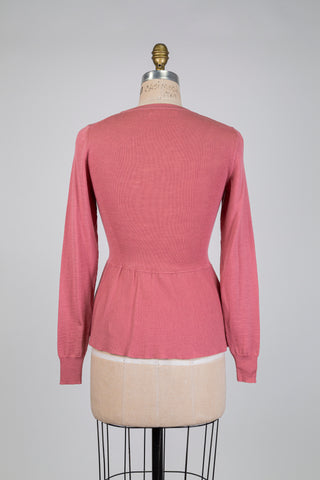 Chandail à basque en tricot extensible rose (6)