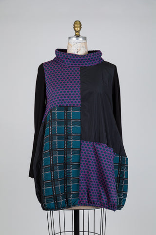 Tunique ballon patchwork à jacquard vert (S+)