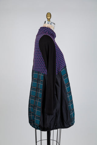 Green jacquard patchwork balloon tunic (S+)