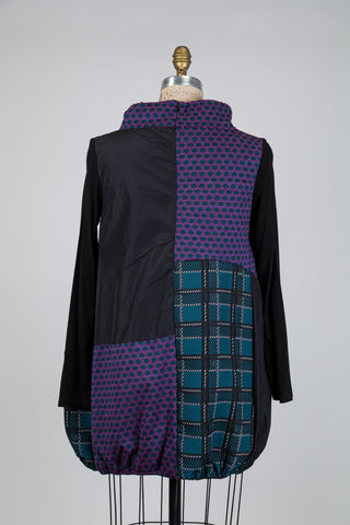 Green jacquard patchwork balloon tunic (S+)