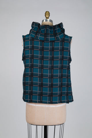 Green jacquard turtleneck tank top (S)