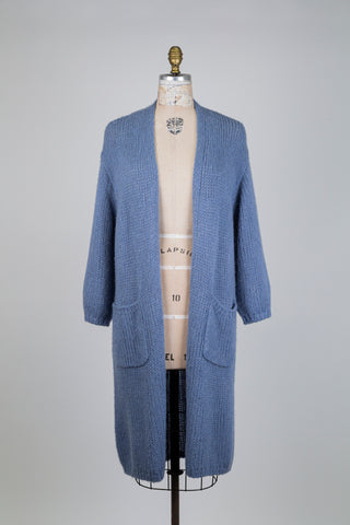 Veste en tricot fondant bleu denim (8-12-16)