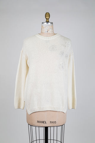 Chandail en tricot crème éclat argenté (6)