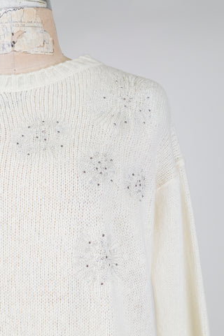 Chandail en tricot crème éclat argenté (6)