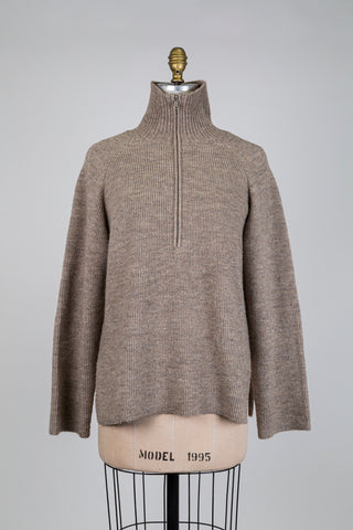 Chandail en tricot taupe à col zip (S)