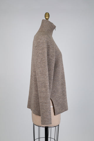 Chandail en tricot taupe à col zip (S)