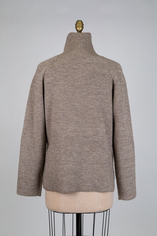 Chandail en tricot taupe à col zip (S)